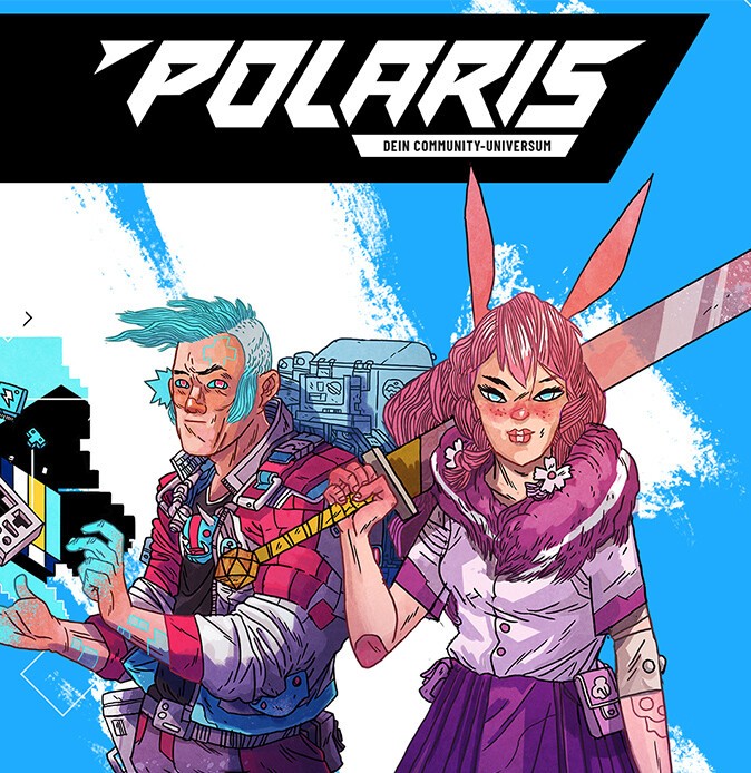 Visual of the Polaris Convention with a manga-sytle drawing of two characters