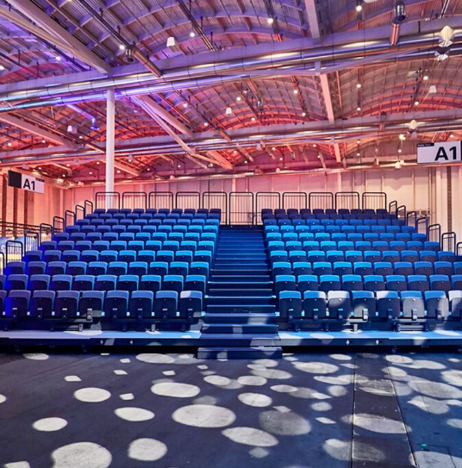 The grandstands in Hall A1 illuminated beautifully