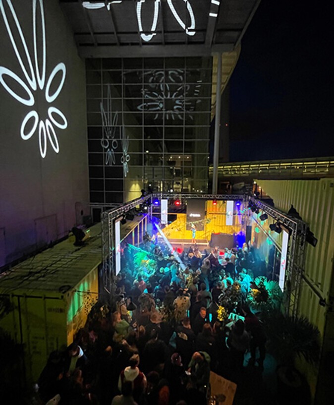 An open air party on the exhibition campus