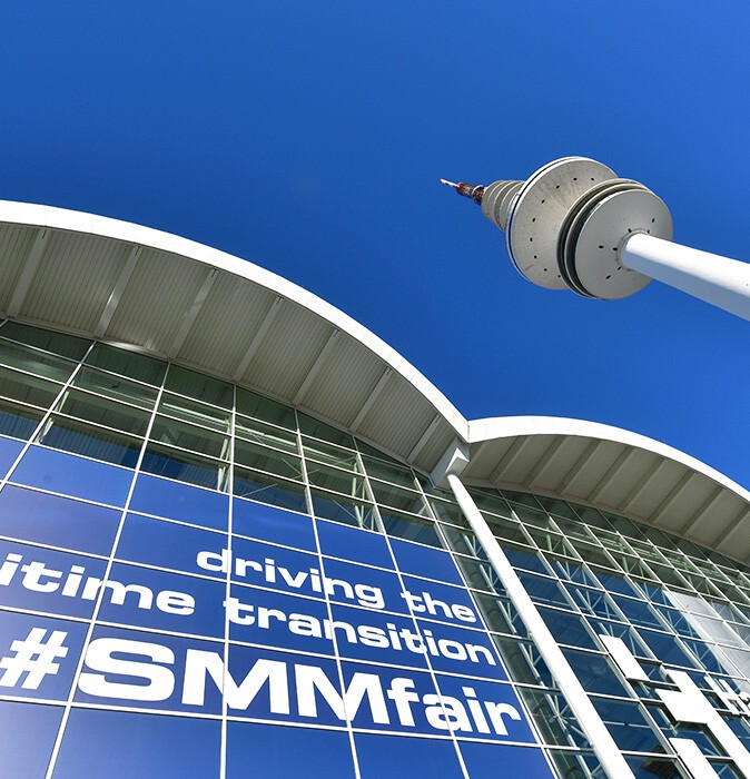 SMM branding on the exterior walls of the exhibition halls and TV tower