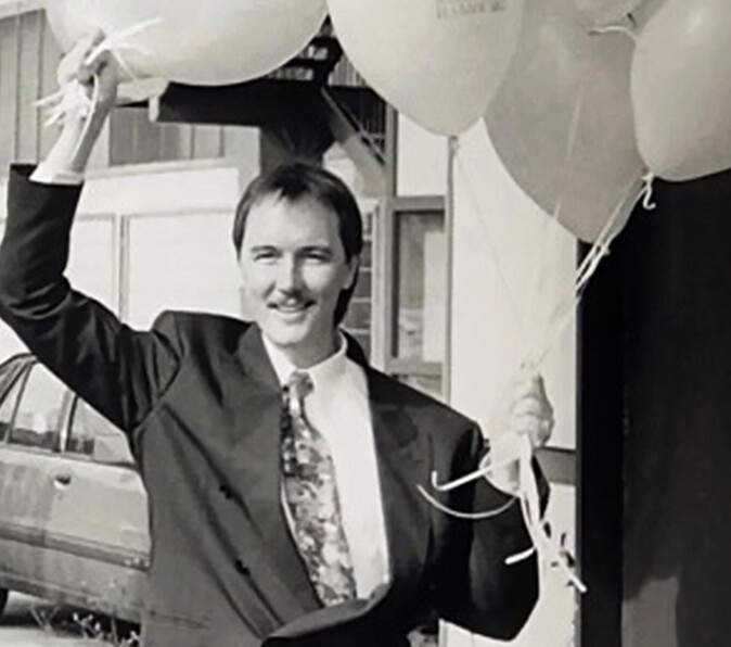 An old portrait of Michael Arfmann with balloons 