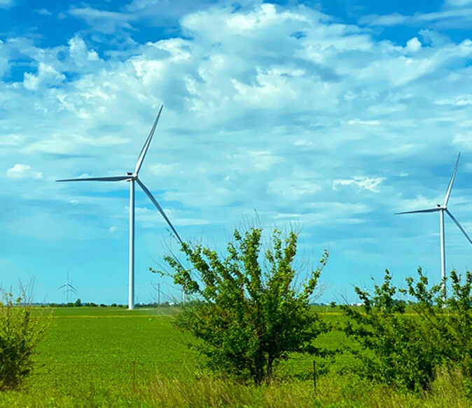 Wind turbines in a field