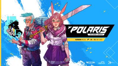 Visual of the Polaris Convention with a manga-sytle drawing of two characters